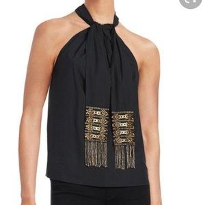 Kobi Halperin black halter embellished top L